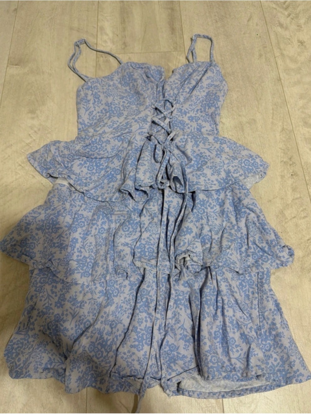Altar'd State Light Blue Floral Ruffle Tiered Camisole